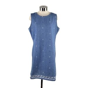 A.M.I. Vintage Y2K Women's Sleeveless Embroidered Denim Jumper Dress Size L Blue